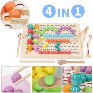 Magnetic Wooden Fishing Game Peg Board Beads Game